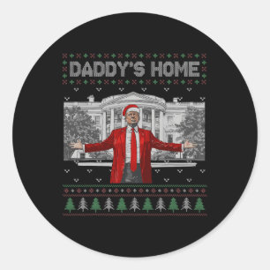 Funny Daddys Zuhause Trump Ugly Christmas Sweater  Runder Aufkleber