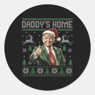 Funny Daddys Zuhause Trump Ugly Christmas Sweater Runder Aufkleber