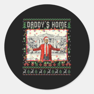 Funny Daddys Zuhause Trump Ugly Christmas Sweater  Runder Aufkleber