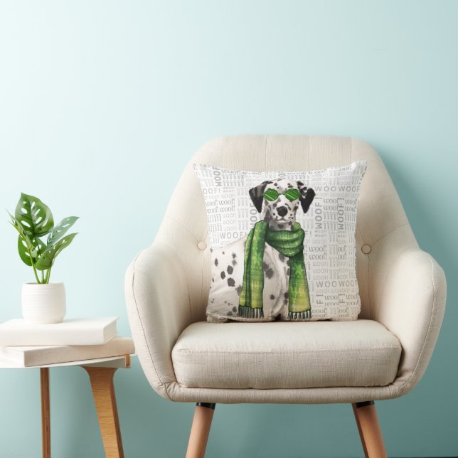 Funny Dalmatian Dog Watercolor Stylish Woof Words Kissen (Stuhl )