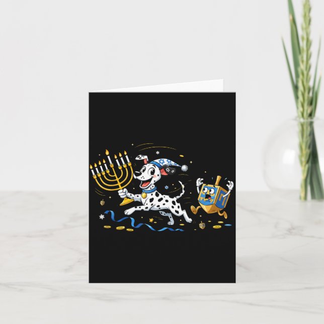 Funny Dalmatian Dreidel Menorah Hanukkah Kids Wome Karte (Vorderseite)
