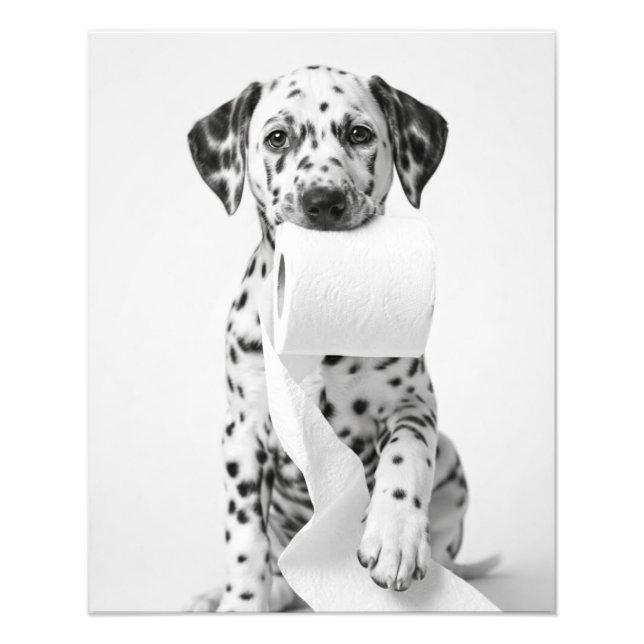 Funny Dalmatian Puppy Holding Toilet Paper Minimal Fotodruck (Vorne)