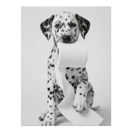 Funny Dalmatian Puppy Holding Toilet Paper Minimal Poster