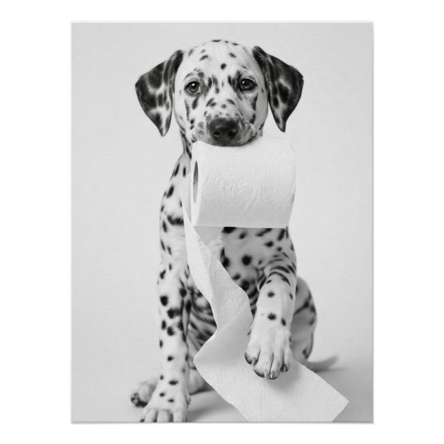 Funny Dalmatian Puppy Holding Toilet Paper Minimal Poster (Vorderseite)