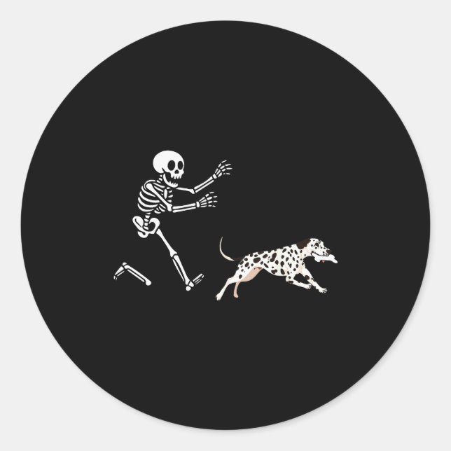 Funny Dalmatian Running Skeleton Halloween  Runder Aufkleber (Vorderseite)