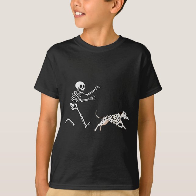 Funny Dalmatian Running Skeleton Halloween  T-Shirt (Vorderseite)