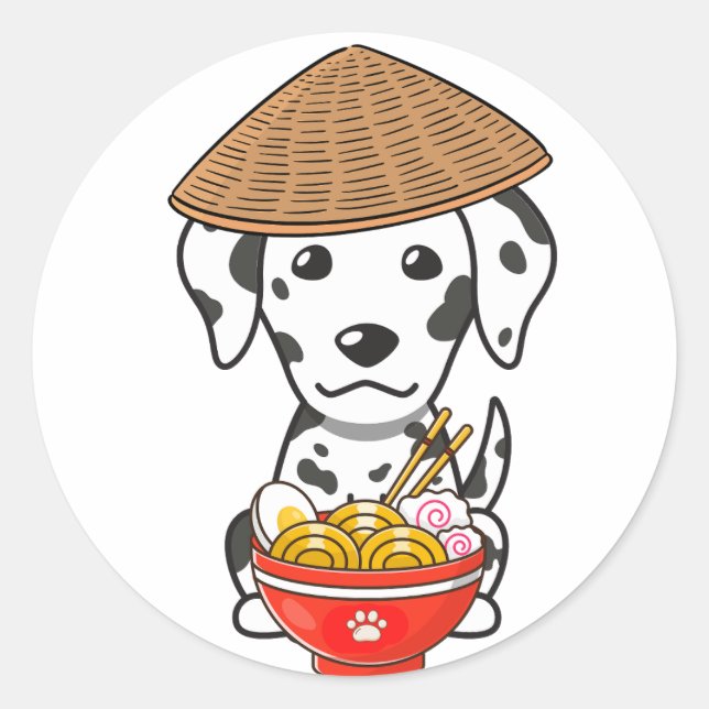 Funny dalmatisch isst Nudeln Runder Aufkleber (Vorderseite)