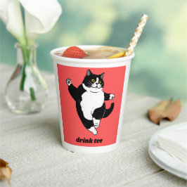Funny Dancing Cat Paper Mug – Cute Black & White C Pappbecher
