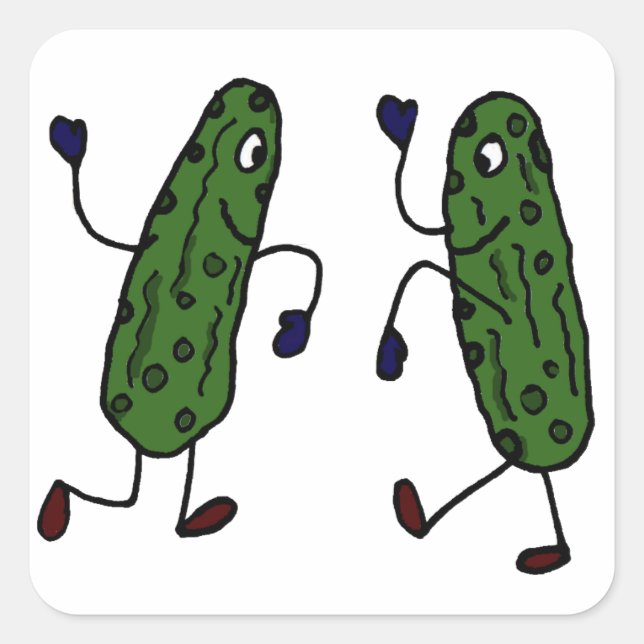 Funny Dancing Pickles Art Quadratischer Aufkleber (Vorderseite)