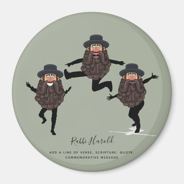 FUNNY Dancing RABBI Personalisiert mit Text Magnet (Vorne)