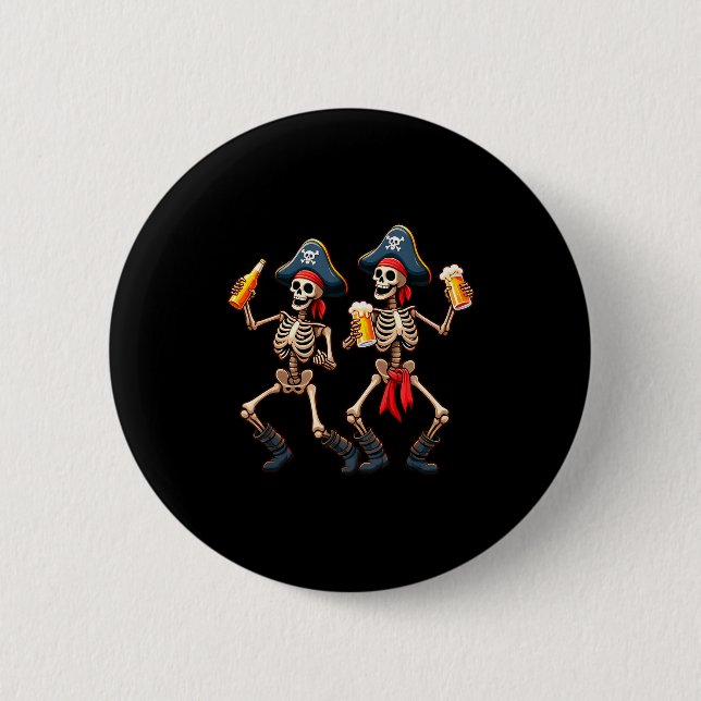 Funny Dancing Rate Skeletons Beer Drinking Hallowe Button (Vorderseite)