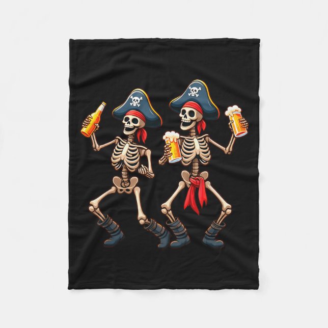 Funny Dancing Rate Skeletons Beer Drinking Hallowe Fleecedecke (Vorderseite)