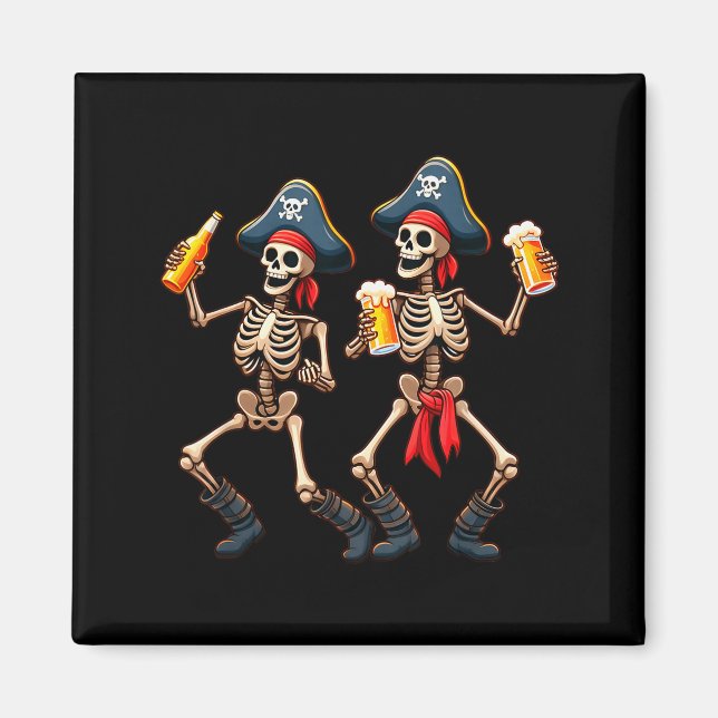 Funny Dancing Rate Skeletons Beer Drinking Hallowe Magnet (Vorne)