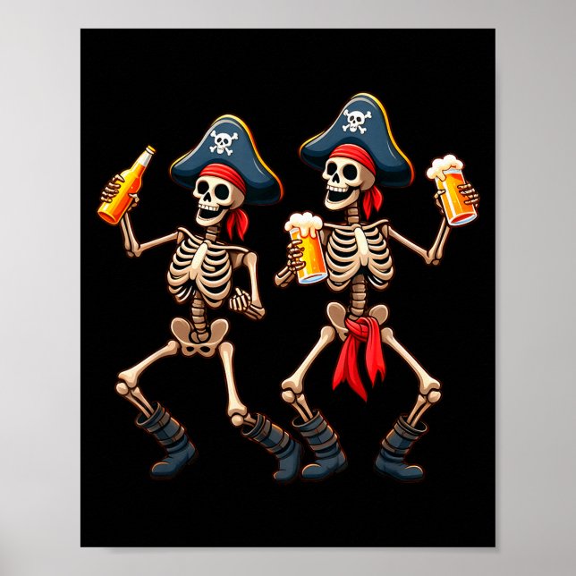 Funny Dancing Rate Skeletons Beer Drinking Hallowe Poster (Vorne)