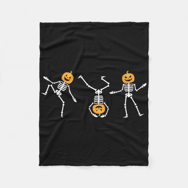 Funny Dancing Skeleton Halloween Pumpkin Skelette Fleecedecke (Vorderseite)