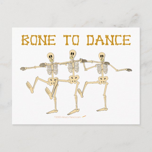 Funny Dancing Skeletts Bone to Dance Cartoon Postkarte (Vorderseite)