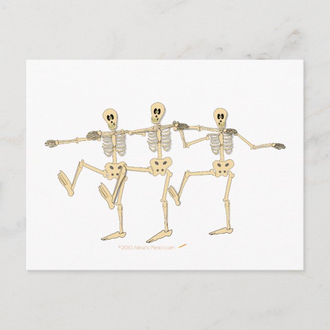 Funny Dancing Skeletts Halloween Cartoon Postkarte (Vorderseite)