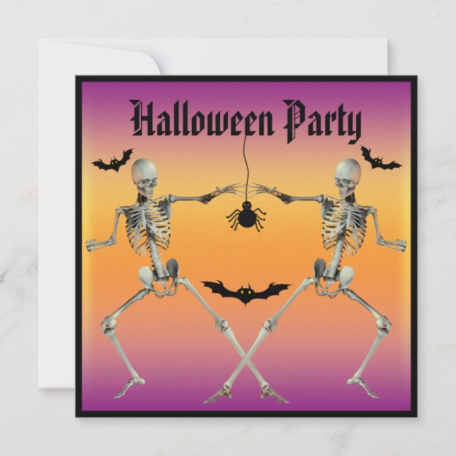 Funny Dancing Skeletts Halloween-Party Einladung (Vorderseite)