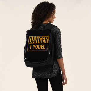 Funny, "DANGER, I Yodel" Realistisches Metallzeich Rucksack