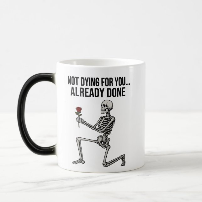 Funny Dark Humor Skeleton with Rose Mug Verwandlungstasse (Links)