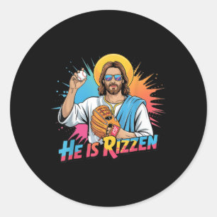 Funny, dass er Rizzen Jesus Shirt Baseball Jungs K Runder Aufkleber
