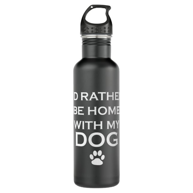 Funny, dass ich lieber mit meinem Hund Zuhause wär Edelstahlflasche (Vorderseite)