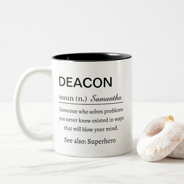 Funny Deacon Definition Personalized Zweifarbige Tasse (Mit Donut)