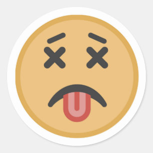 Funny Dead Hangover Tongue Emoji Cartoon Runder Aufkleber
