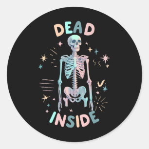 Funny Dead Inside Skeleton Lässig Halloween Graphi Runder Aufkleber