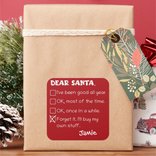 Funny Dear Santa I war Good Holiday Checklist Quadratischer Aufkleber (Feiertag)