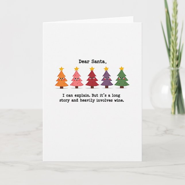 Funny Dear Santa Wine Card Colorful Trees Naughty  Karte (Vorderseite)