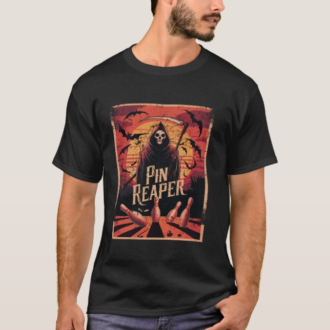 Funny Death Bowling Grim Sensenmann Bowler gibt Mä T-Shirt (Vorderseite)