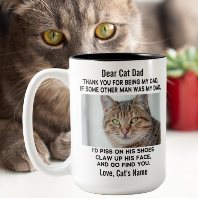 Funny Deep Cat Vater | Foto und Name der benutzerd Zweifarbige Tasse (Von Creator hochgeladen)