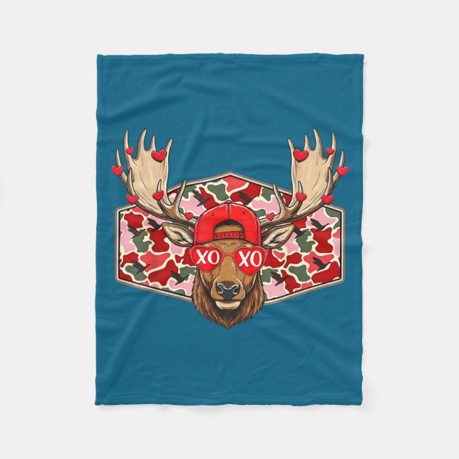 Funny Deer Hunting Buck Camo Valentines Day Men Wo Fleecedecke (Vorderseite)