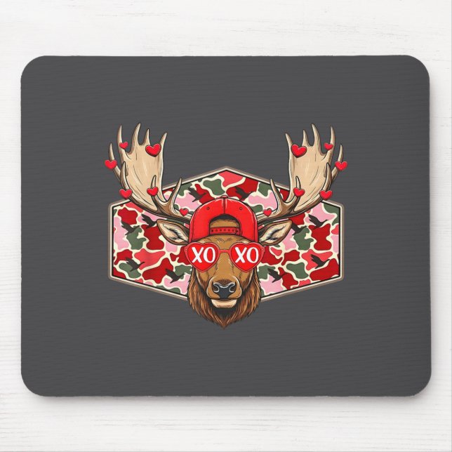 Funny Deer Hunting Buck Camo Valentines Day Men Wo Mousepad (Vorne)