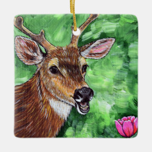 Funny Deer Painting Keramikornament