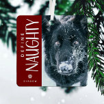 Funny Definition Naughty Pet Foto Keepake Geschenk Ornament Aus Metall<br><div class="desc">Dieses lustige Foto-Sake-Ornament würde für einen Haustierbesitzer in dieser Urlaubszeit das passende Geschenk machen! Design bietet ein Foto Ihrer Wahl,  die lustige Typografie Definition Naughty,  einen niedlichen Pappdruck und die Haustiere Namen/s. Der festlich dunkelrote Hintergrund kann in jede Farbe geändert werden.</div>