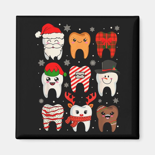 Funny Dental Christmas Teeth Cute Xmas Dentist Squ Magnet (Vorne)