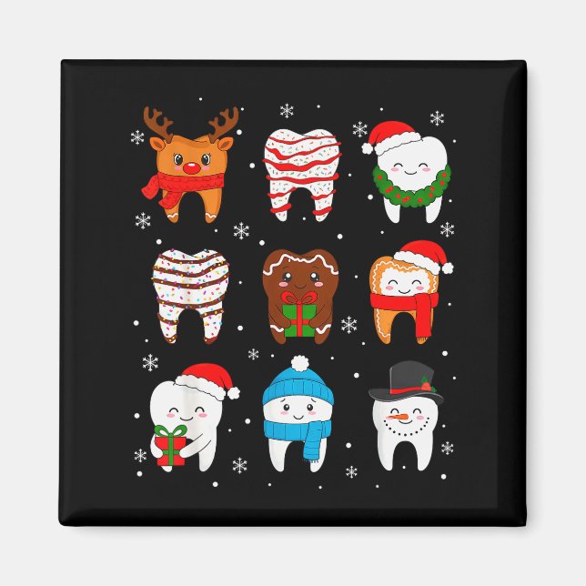 Funny Dental Christmas Teeth Cute Xmas Dentist Squ Magnet (Vorne)