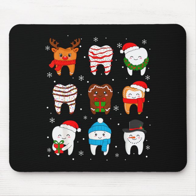 Funny Dental Christmas Teeth Cute Xmas Dentist Squ Mousepad (Vorne)