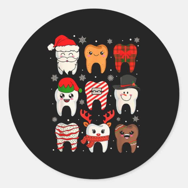 Funny Dental Christmas Teeth Cute Xmas Dentist Squ Runder Aufkleber (Vorderseite)