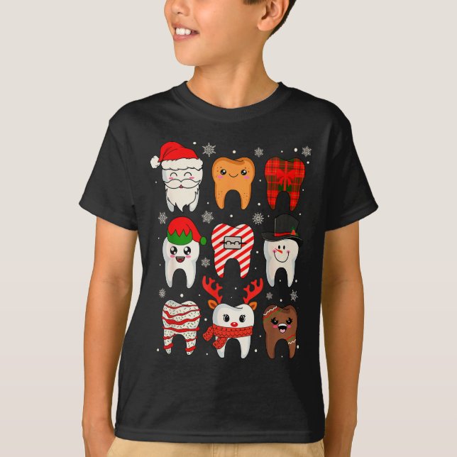 Funny Dental Christmas Teeth Cute Xmas Dentist Squ T-Shirt (Vorderseite)