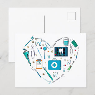 Funny Dental Dentist Tool Herz Postkarte