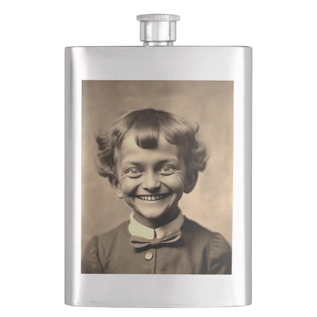 Funny Deranged lächelnd Kid Flask Flachmann (Vorderseite)