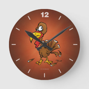Funny Derp Turkey Cartoon Clock Runde Wanduhr