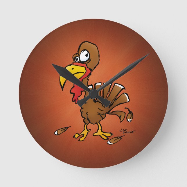 Funny Derp Turkey Cartoon Runde Wanduhr (Vorderseite)
