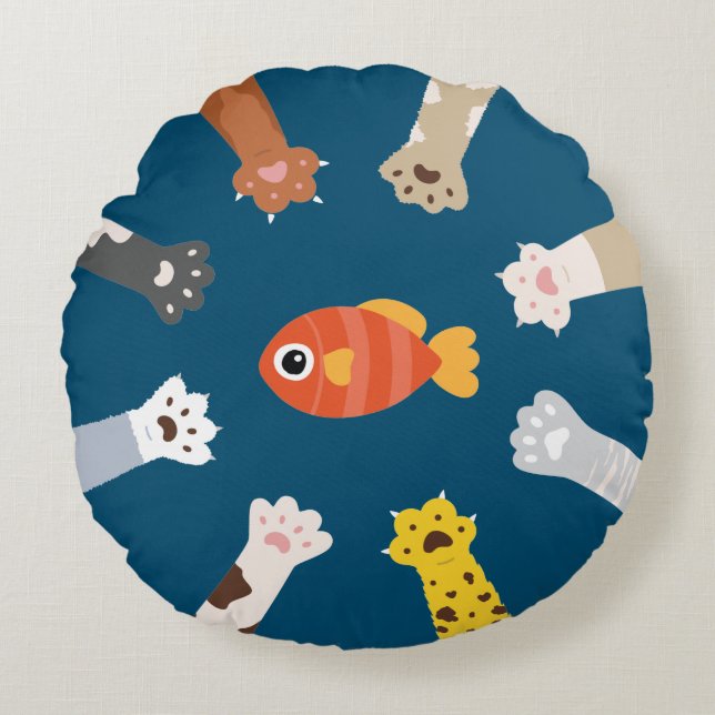 Funny Design Katzen Spiel um Fisch klassisch zu fa Rundes Kissen (Vorderseite)