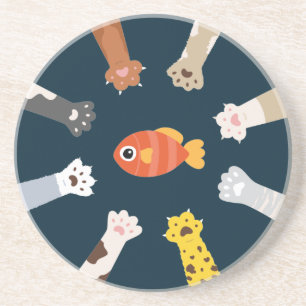 Funny Design Katzen Spiel zu fangen Fisch Getränkeuntersetzer