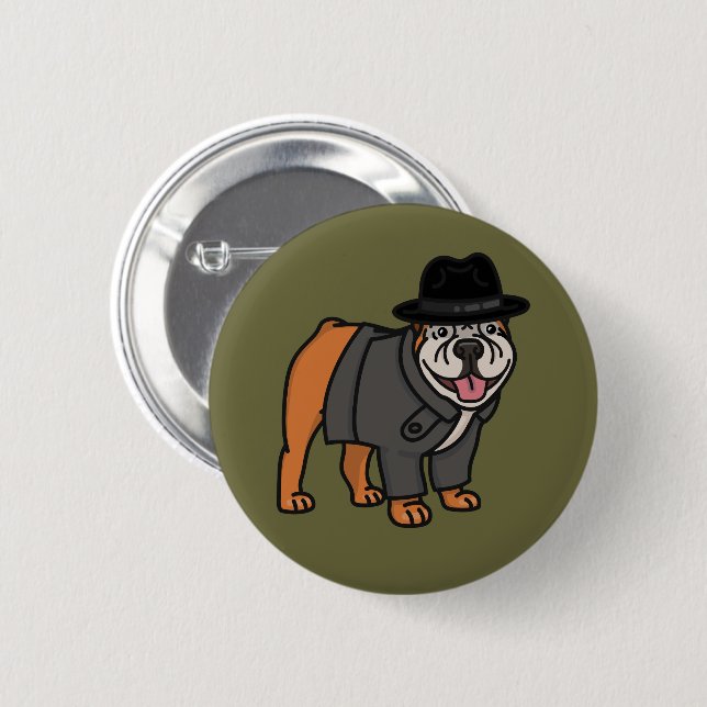 Funny Detective English Bulldog Button (Vorne & Hinten)