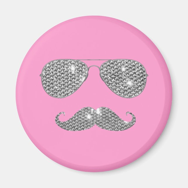 Funny Diamond Mustache mit Brille Magnet (Vorne)